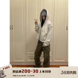 F383 2024美式高街cleanfit短款连帽卫衣外套男女潮宽松百搭上衣