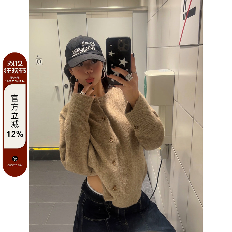 【F383】简约圆领针织开衫