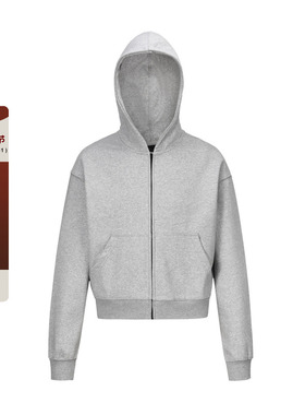 F383 2024灰色cleanfit卫衣男女款连帽基础纯色短款帽衫百搭情侣