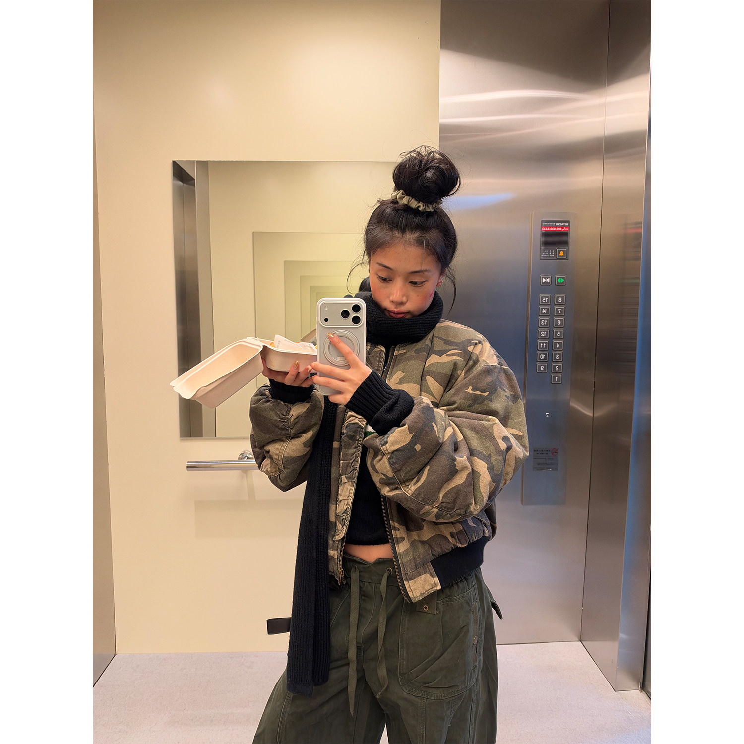 FFR 美式复古重工迷彩棒球服加厚飞行员夹克廓形百搭保暖棉服外套