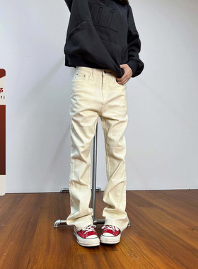 F383 2023AW国潮原创美式纯色直筒微喇软牛仔百搭休闲长裤男女ins