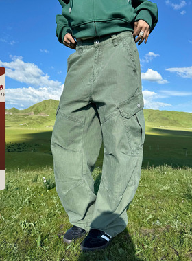 F383 美式复古解构设计感弯刀休闲裤男女宽松廓形多口袋工装裤潮