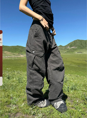 F383 美式复古解构设计感弯刀休闲裤男女宽松廓形多口袋工装裤潮