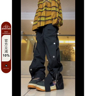 男女直筒休闲裤 街头侧边排扣拉链长裤 ins 2022AW国潮原创美式 F383