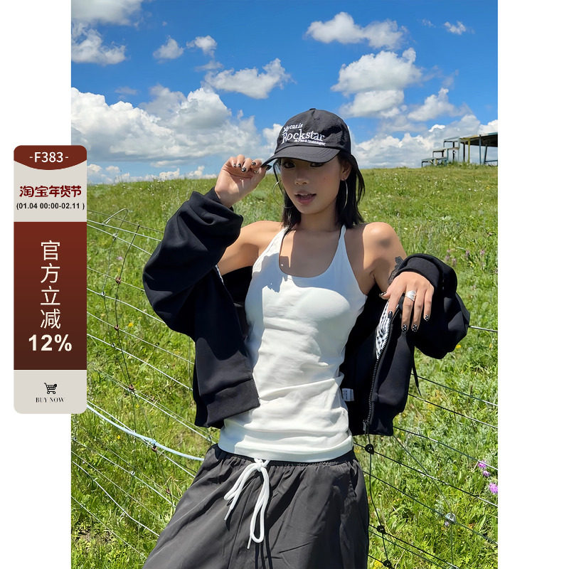 F383 美式复古修身显瘦背心吊带T恤弹力螺纹休闲百搭上衣女辣妹潮,女装/女士精品,背心吊带,淘宝优惠券,粉丝福利购,淘宝优惠卷