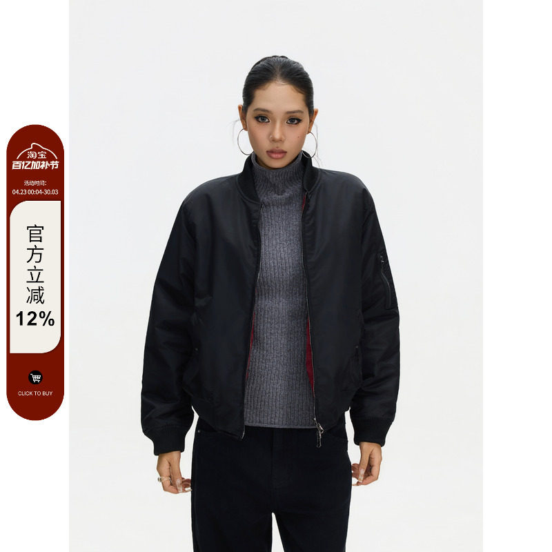 F383 美式复古双面穿棉服外套男女飞行员宽松休闲保暖夹克棉衣ins