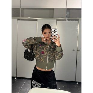 F383 美式复古字母印花短款连帽卫衣女款宽松休闲显瘦百搭外套ins