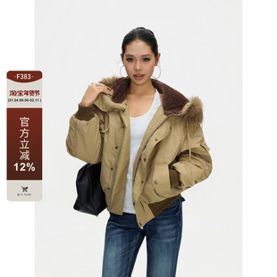 F383 美式复古连帽飞行员毛领棉服外套男女加厚保暖夹克派克服ins