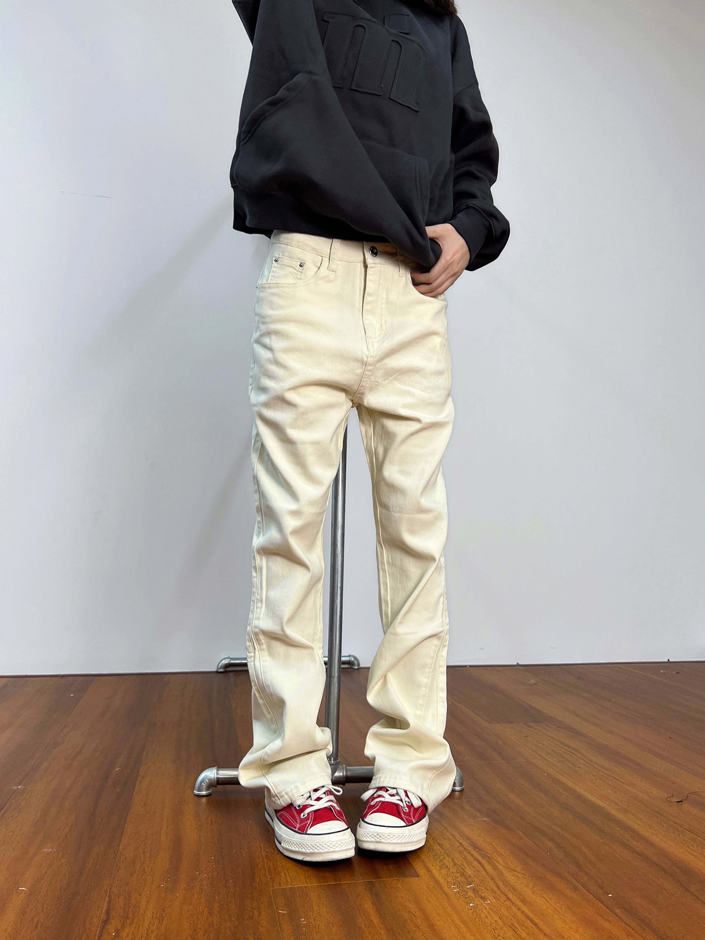 F383 2023AW国潮原创美式纯色直筒微喇软牛仔百搭休闲长裤男女ins