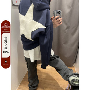 F383 ins 2023AW国潮原创五角星星贴布绣连帽卫衣男女休闲百搭帽衫