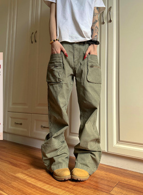 F383 2026美式复古cleanfit双侧拉链口袋直筒百搭宽松工装裤男女