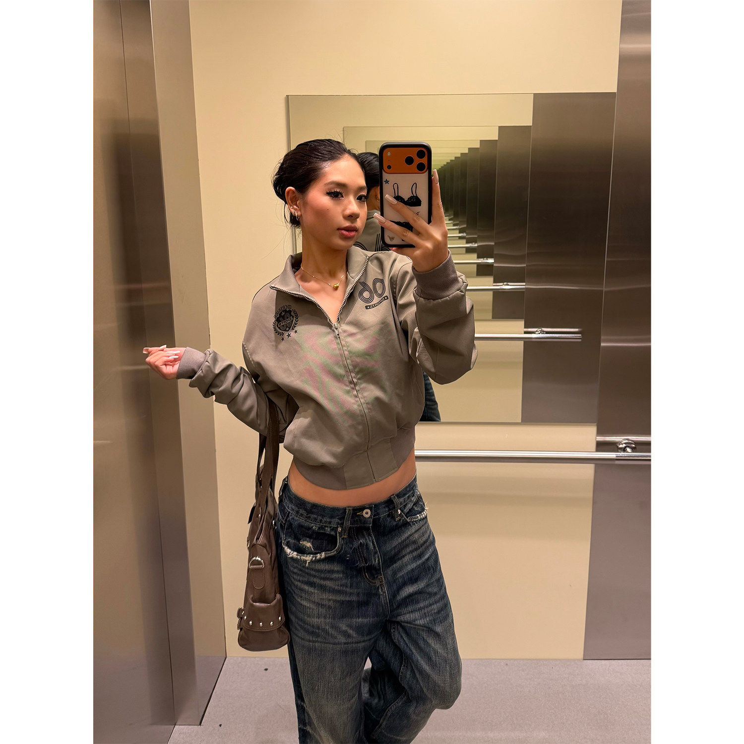 FFR 美式复古数字印花立领开衫夹克男女秋季小众设计感运动外套潮