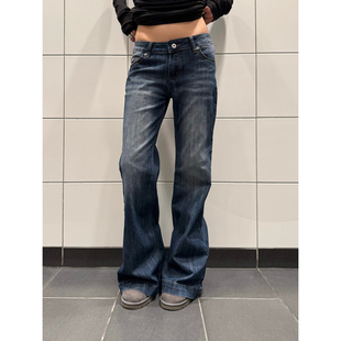 女设计感显瘦百搭休闲长裤 复古辣妹竹节纹微喇牛仔裤 ins 美式 F383