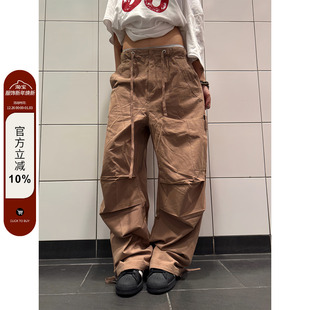男女褶皱百搭休闲长裤 F383 裤 复古抽绳设计大口袋伞兵工装 ins 美式
