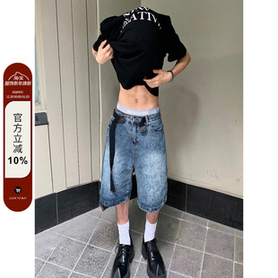 五分裤 飘带纯色休闲宽松牛仔短裤 2022AW国潮原创设计感夏季 F383