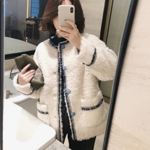 misslady自留韩国敲美设计款 饰复古羊羔毛外套女秋冬 牛仔流苏装