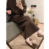 misslady复古洋气加厚羊毛成分波点针织半身裙女高腰修身 包臀长款