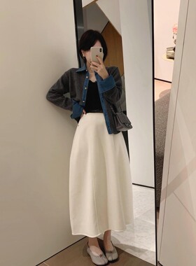 misslady加绒洋气毛呢羊毛成分半身裙子女高腰a字大摆伞裙中长款