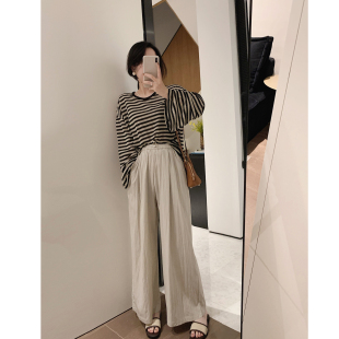 女新款 misslady法式 复古自留轻薄松紧腰慵懒风显廋显高垂感阔腿裤