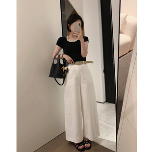 misslady复古腰带阔腿裤2025春夏新款时尚高腰宽松显瘦牛仔裤女