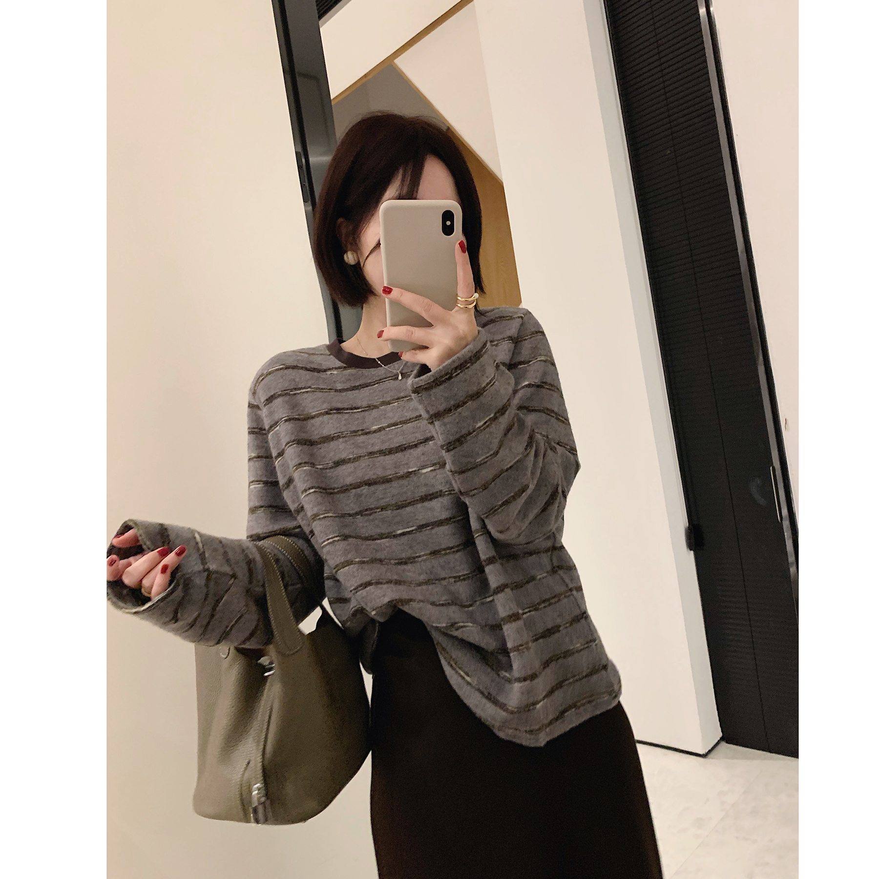 加厚磨毛加厚条纹长袖T恤