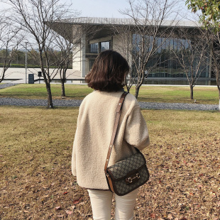 misslady自留韩国复古设计款 做旧时髦牛仔拼接羊羔毛外套女冬短款