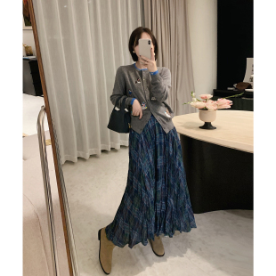 misslady自留款 短裙 复古格子褶皱半身裙松紧腰显瘦遮胯慵懒四季