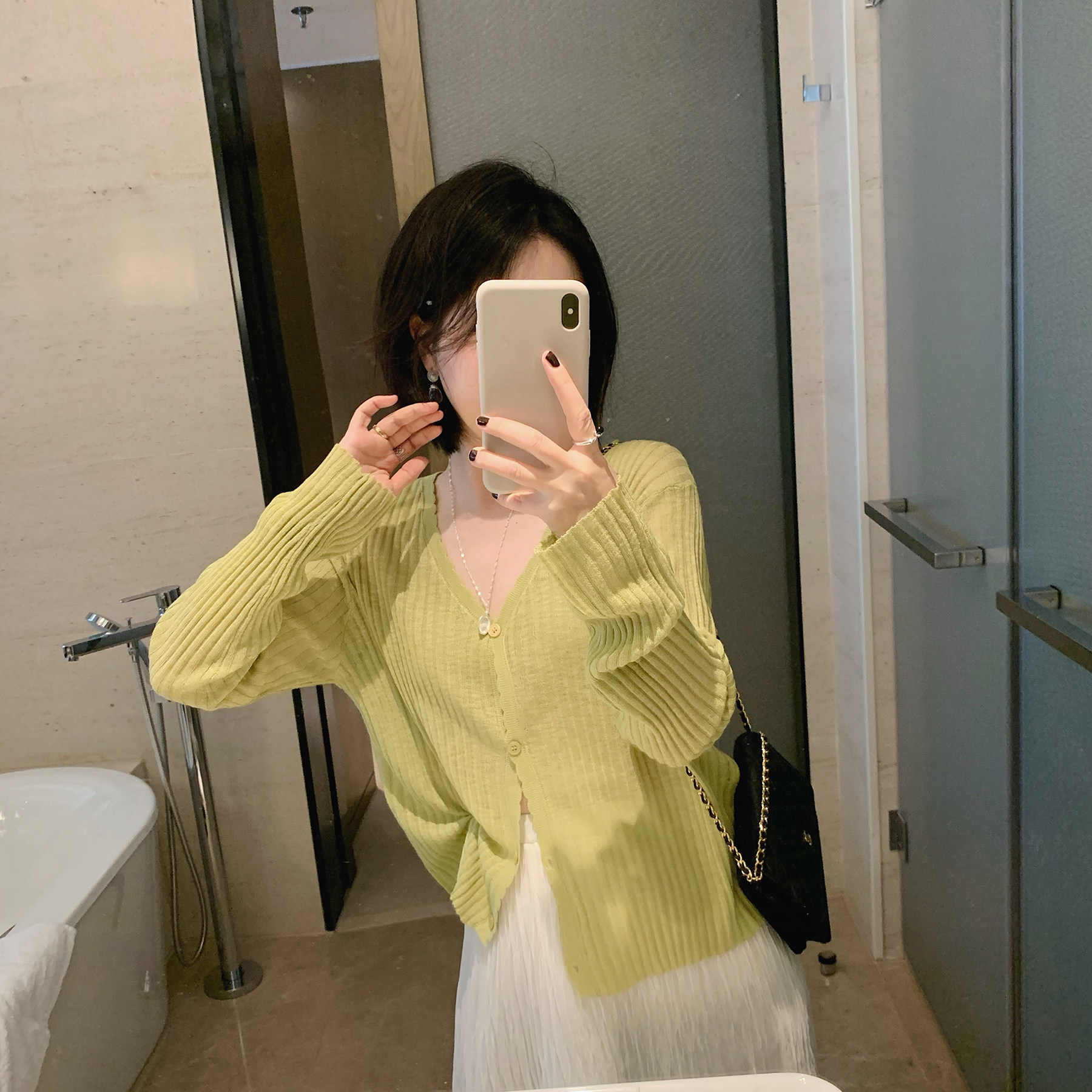 misslady纯色百搭冰丝薄款针织开衫防晒上衣chic通勤轻熟女短款夏