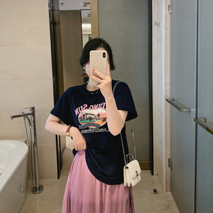 T恤上衣女 misslady韩版 薄款 通勤圆领印花创意短袖 图案质感韩版