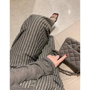 misslady自留款复古竖条纹阔腿裤慵懒感洋气百搭立体肌理遮肉显瘦