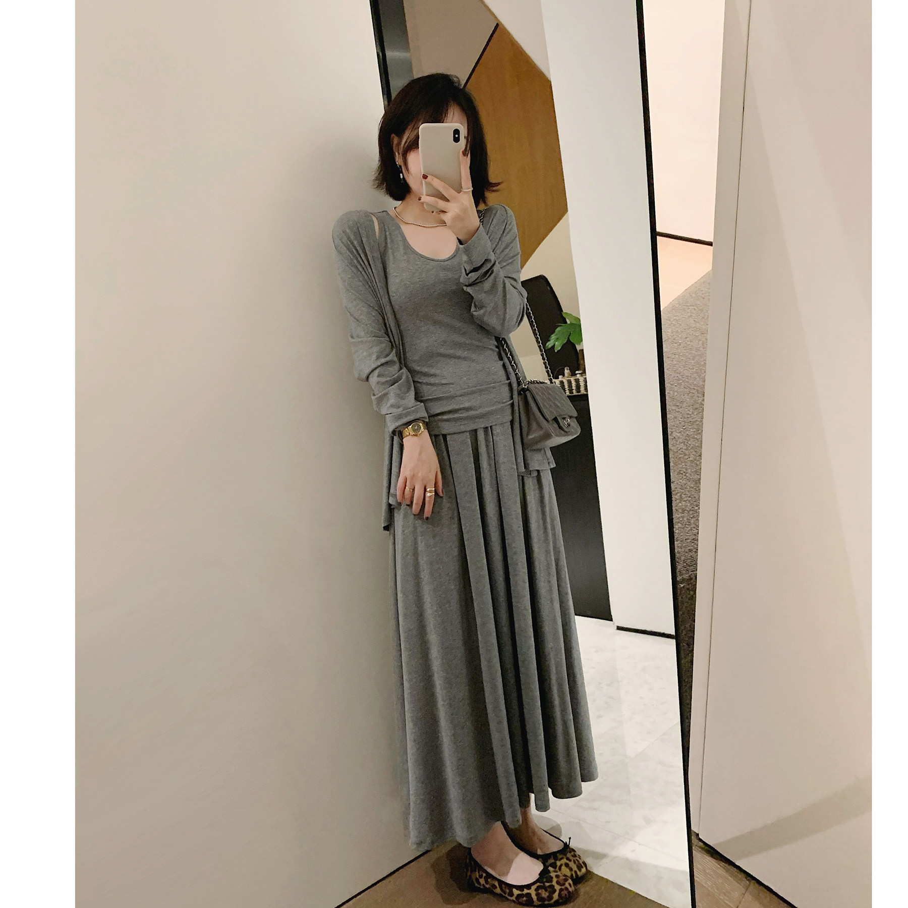 misslady复古三件套装长袖开衫吊带半身裙垂感显瘦慵懒气质长裙女