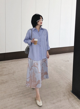 misslady自留高品质韩国气质小姐姐紫色缎面百褶半身裙中长款春夏