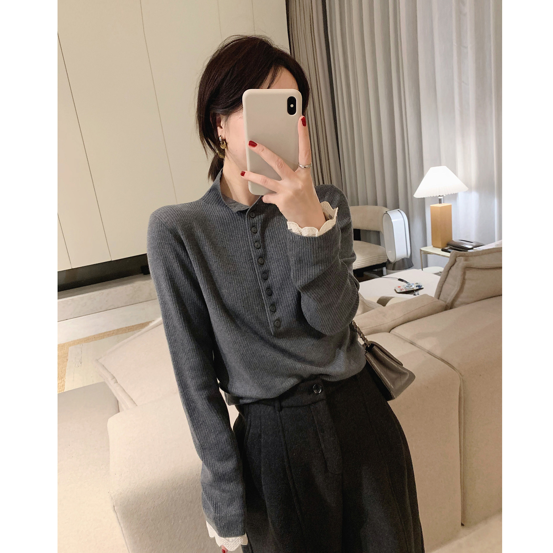 misslady复古设计款蕾丝边立领针织衫女小衫修身气质韩系温柔春季,女装/女士精品,毛针织衫,淘宝优惠券,粉丝福利购,淘宝优惠卷