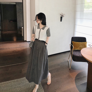 夏季 misslady韩国气质复古设计款 2024年高腰腰带半身裙伞裙中长