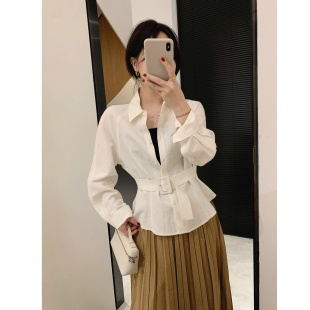 新款 女上衣春季 气质显瘦衬衣chic 衬衫 misslady洋气高级感收腰长袖