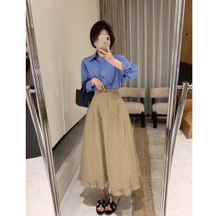 misslady自留款 百搭裙子 复古下摆荷叶花边半身裙高腰显瘦中长款