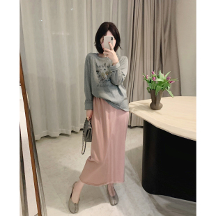 misslady时髦粉色针织半身裙子女高腰直筒垂感宽松显瘦温柔中长款