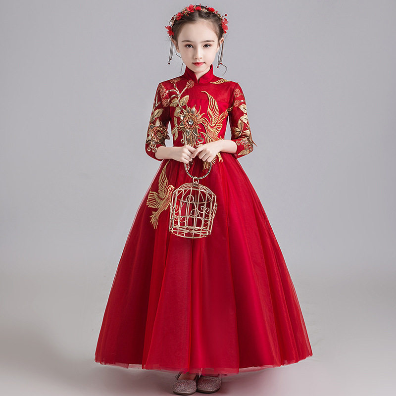中大童洋气学生大码古筝生日礼服小女孩红色公主裙主持舞蹈演出服,童装/婴儿装/亲子装,儿童礼服,淘宝优惠券,粉丝福利购,淘宝优惠卷