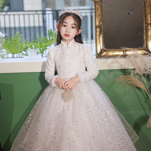 小女孩主持人钢琴生日礼服学生花童公主裙秋冬季新款轻奢气质长裙