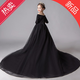 女童高端洋气公主裙花童拖尾蓬蓬裙独奏儿童主持人走秀钢琴演出服