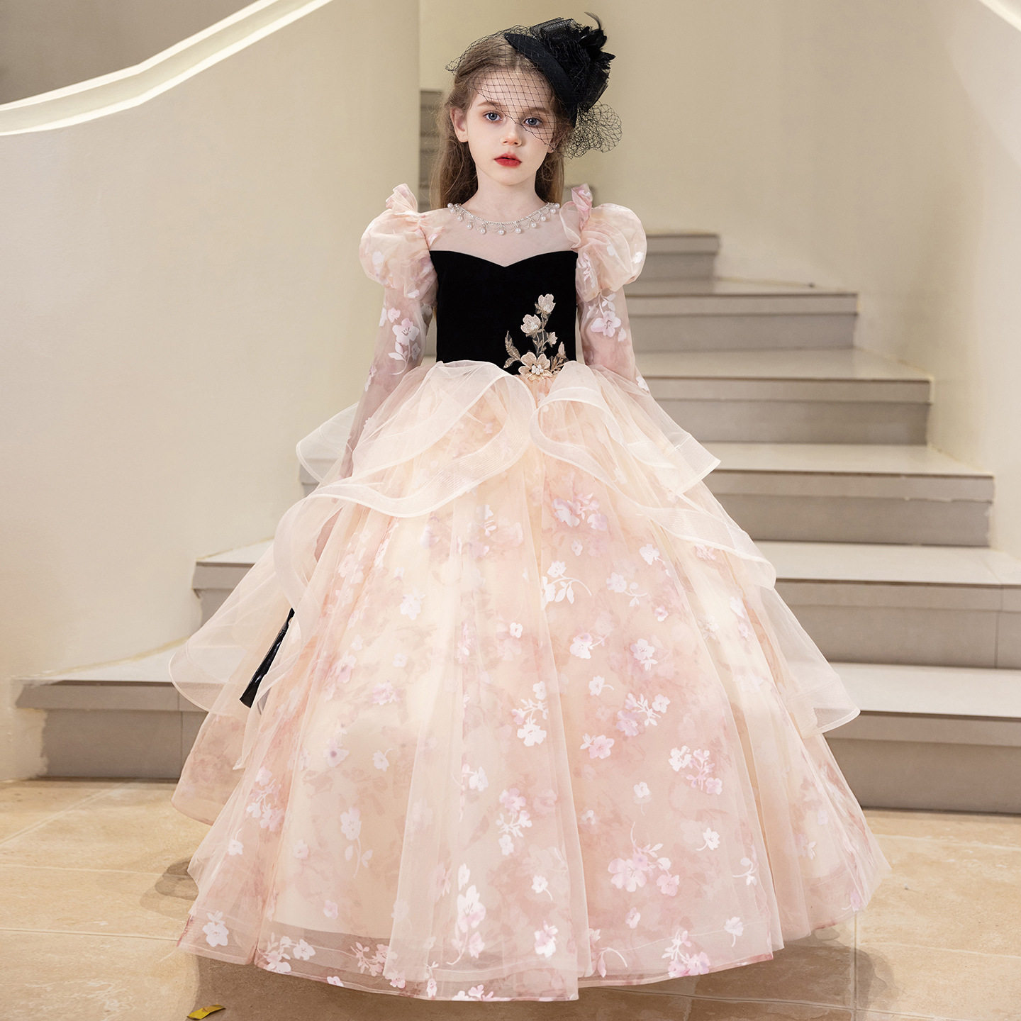 粉色甜美可爱超仙晚礼服女大童高端轻奢小众主持人生日钢琴公主裙