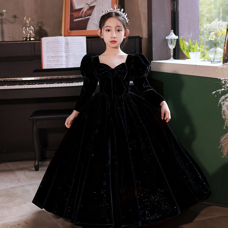 女大童红色超仙公主裙高档钢琴少儿主持人走秀生日礼服秋冬季长裙
