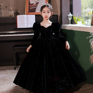 女大童红色超仙公主裙高档钢琴少儿主持人走秀生日礼服秋冬季长裙