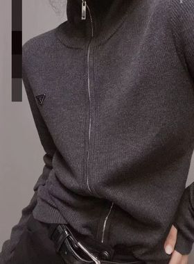 衣唯硕87261秋冬新款双向拉链羊毛混纺针织衫打底衫开衫女