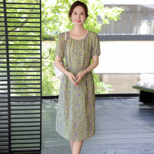声雨竹高档洋气桑蚕丝连衣裙女中老年夏季修身显瘦中长款a字真丝