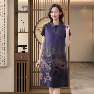 桑蠶絲 聲雨竹花羅香云紗真絲連衣裙女2025夏高端品牌小個子媽媽裝
