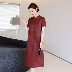 聲雨竹2025新款 國風中 真絲桑蠶絲連衣裙女香云紗高端喜婆婆媽媽裝