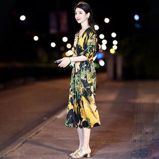 女夏碎花高级感奢华大码 声雨竹真丝桑蚕丝连衣裙2025年新款 重磅宽