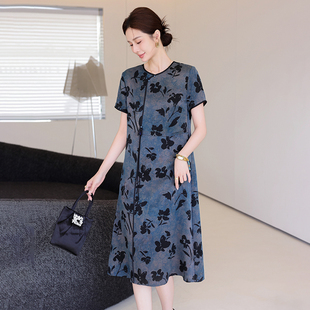 夏季 媽媽 真絲桑蠶絲連衣裙高端香云紗女士國風短袖 聲雨竹2025新款