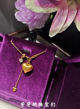 金店同款古法拉丝爱心跑环流苏项链桃心小滴溜锁骨链轻奢百搭送礼